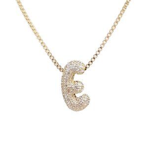 Baublebar Pave Bubble Initial "E" Necklace Gold Tone NWOT